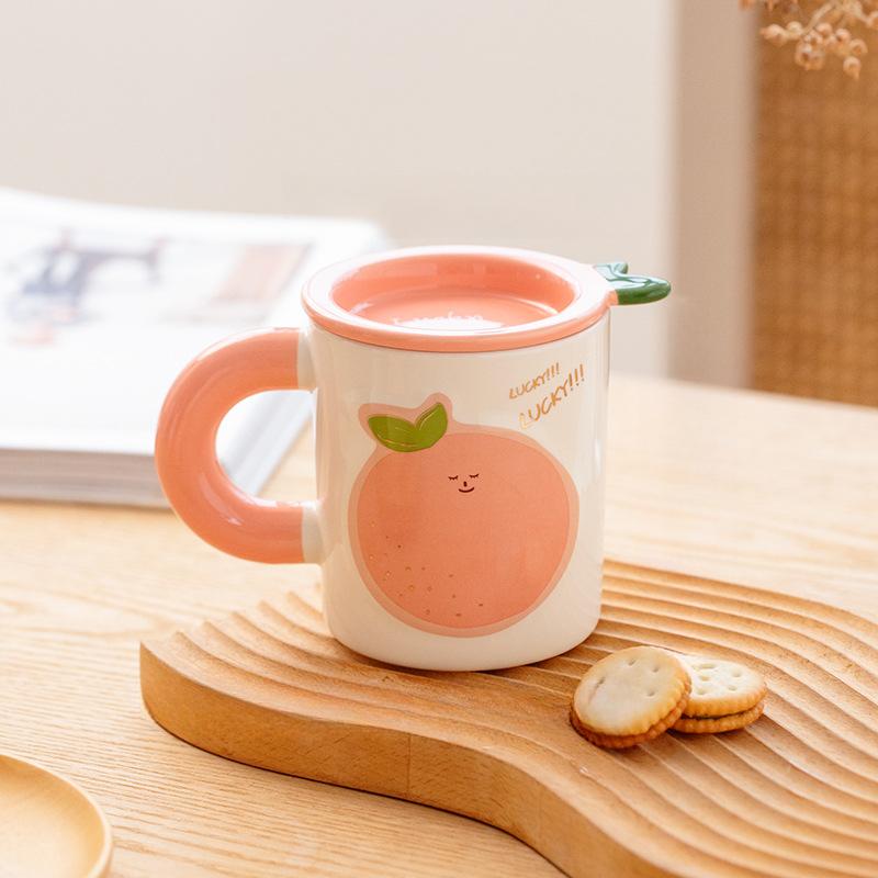 Creative Fruit Mug High Value Ceramic Cup with Lid for Home Office Drinking Cup Student Milk Cup Gift Cup