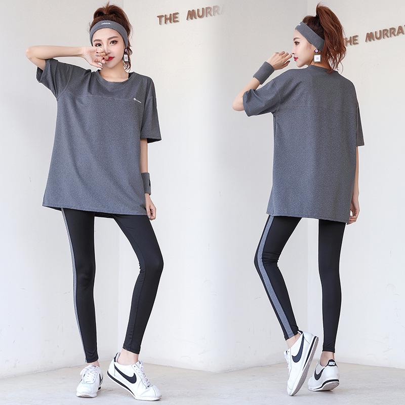 Plus Size Sporty Yoga Three-Piece Set - Breathable, Loose-Fit, Quick-Dry Short Sleeve Fitness Wear for Spring/Summer