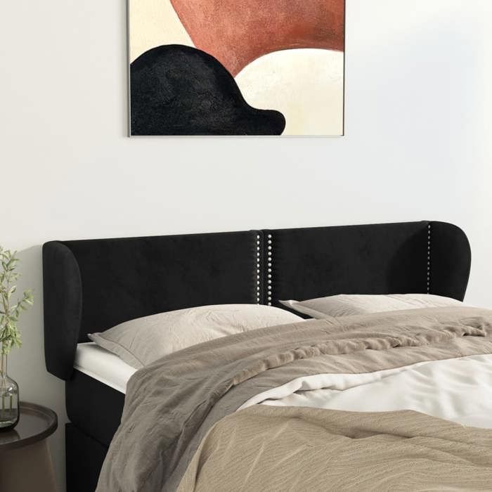 Tête de lit - Maison Exclusive - Velours noir - 147 x 23 x 78/88 cm - Oreilles rembourrées