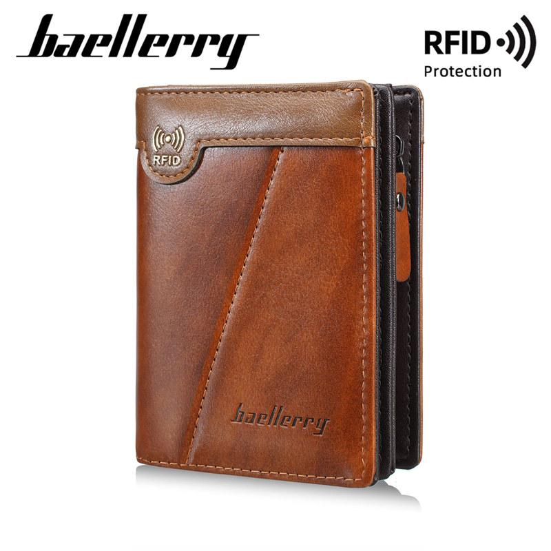 Baellerry Vintage Design RFID Protection Short Wallets for Men Man Zipper Coin Purses Business Credit ID Card Holder