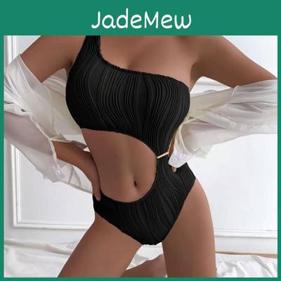 Einfarbiger One-Shoulder-Badeanzug für Damen mit gepolstertem Bustier und Polyesterstoff für Schwimm- und Tanzaktivitäten