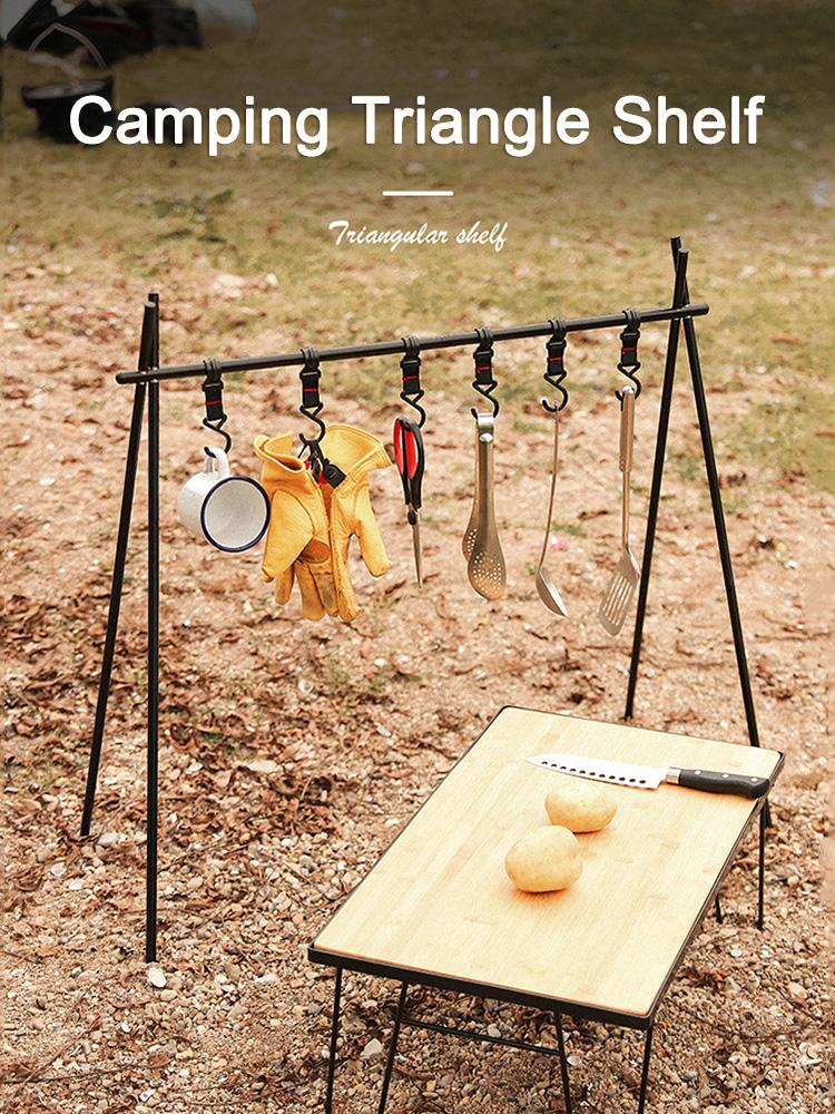 Aluminum Alloy Camping Hanging Rack Multifunctional Portable Triangle Rack with Hooks for Picnic Barbecue for Hiking Backpacking
