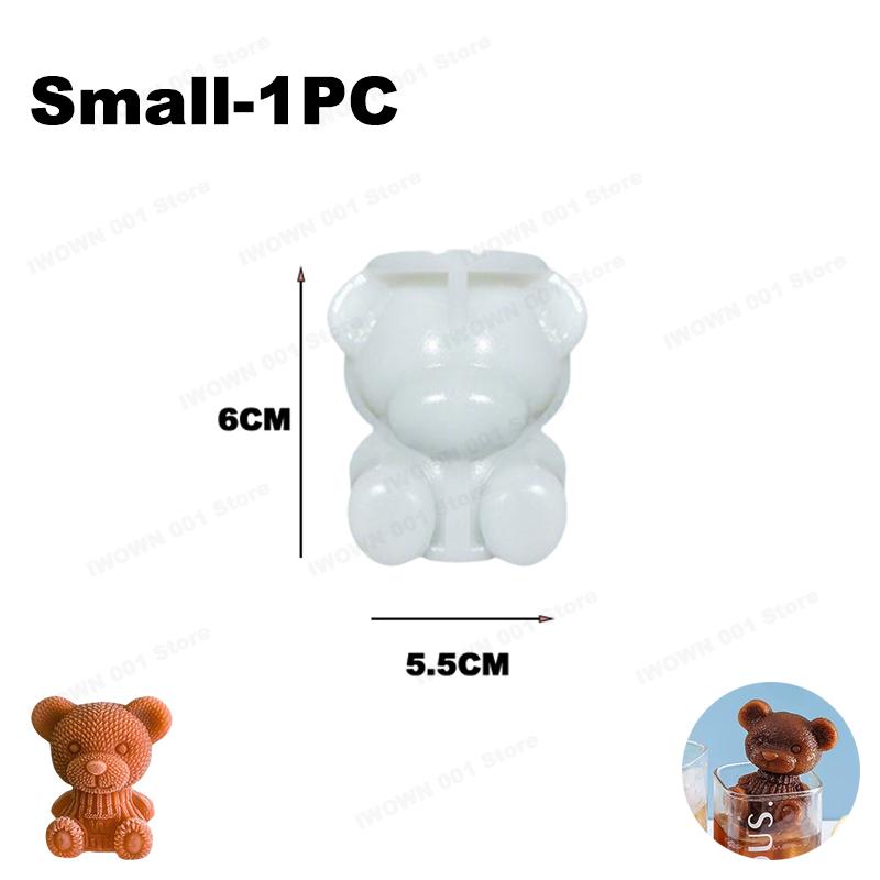 3D Bear Ice Cube Mold Silicone Bear Ice Grinder DIY Ice Cream Tools Cold Drink Ice Molds for Home Kitchen Bar Accessories