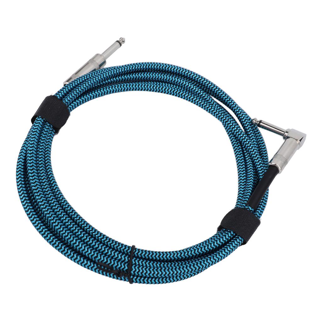 6.5mm Guitar Cable Right Angle To Straight Connector Nylon Braided Noise Reduction Guitar Connection Cord 3 Meters Blue
