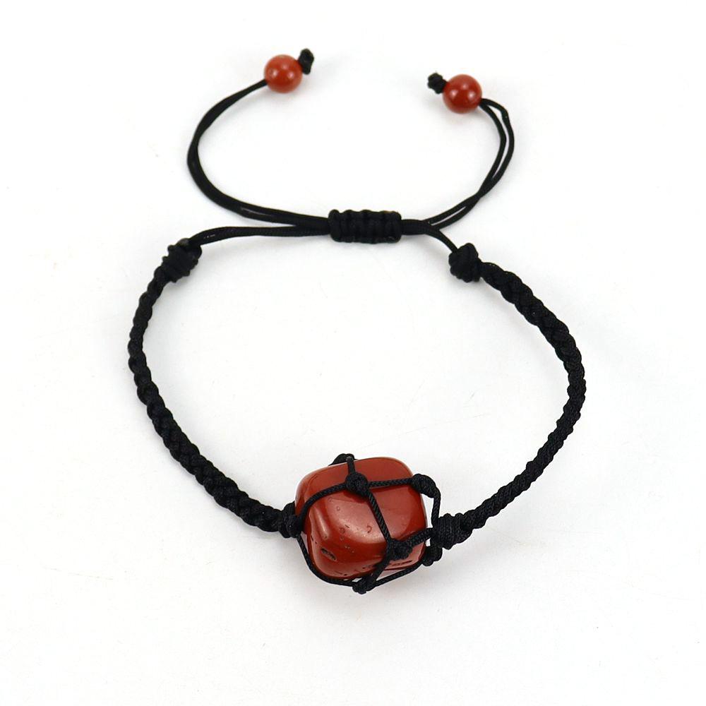 

Hand-Woven Black Jade Thread Crystal Rough Stone Mesh Pocket Bracelet Bracelet Adjustable B72