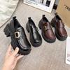 Niche British Small Leather Shoes Women's 2025 Spring New Retro Thick Heel Belt Buckle Loafers Heightening Fashion Single Shoes