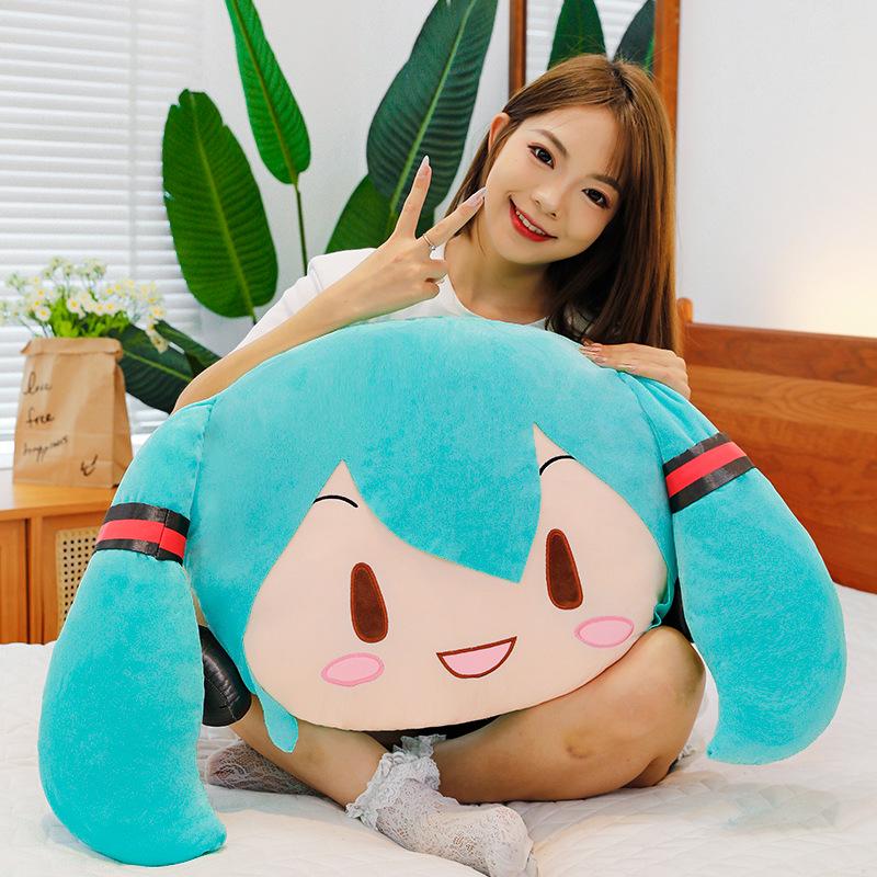 Hatsune Weich Niedlich 2D Großer Kopf Plüschkissen – Zuhause/Büro Nickerchen Rückenlehne & Entzückende Puppe Geschenk Dekoration
