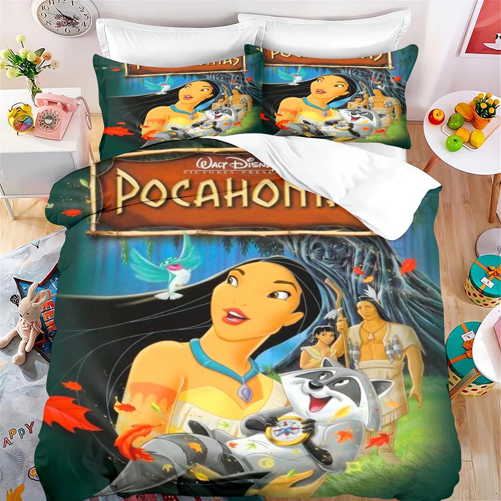 Pocahontas Fairytale Princess Cute Printed Bedding, Anime Cartoon Quilt Cover,  Polyester, Skin Friendly, Breathable