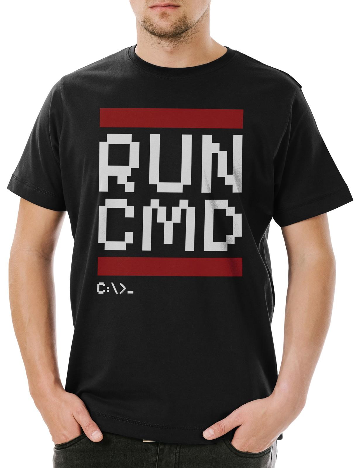 RUN CMD Pixel Herren T-Shirt Mens Womens Tees Top Computer Programmierer Administrator Hacker Admin L