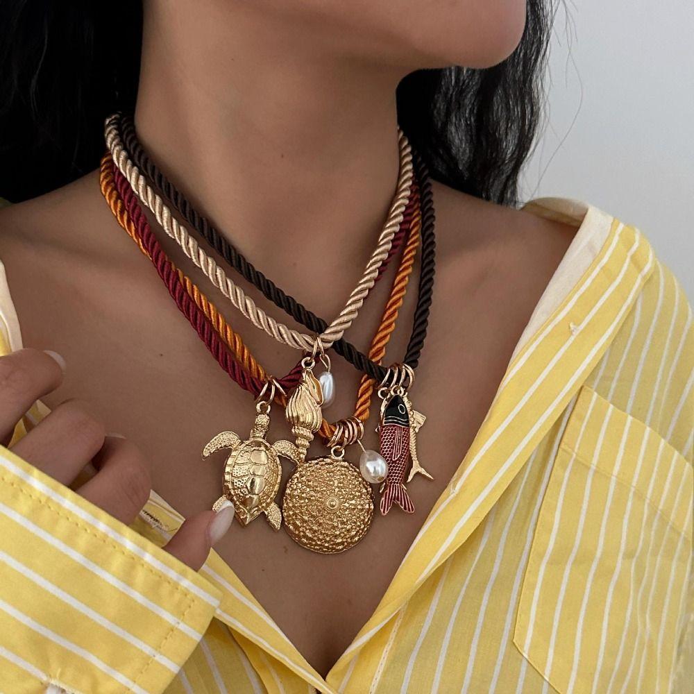 Ethnic Style Nylon Rope Necklace Necklace Set Dopamine Necklace  Women