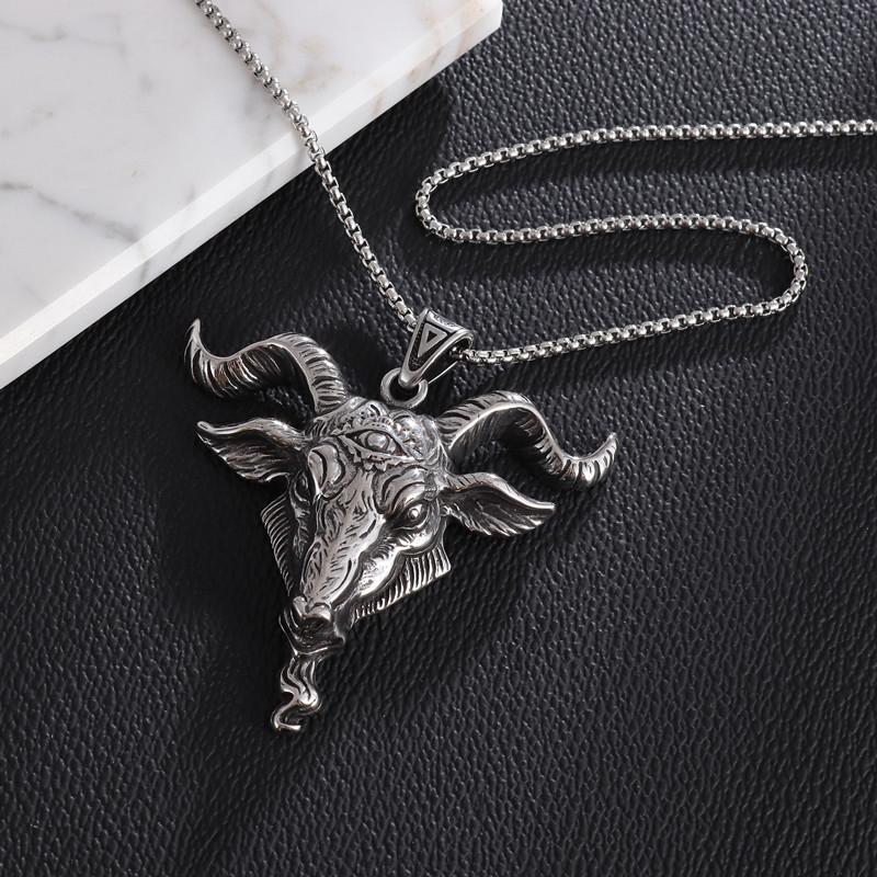 Retro Gothic Angel Goat Head Pendant Demon Eye Necklace Religious Alternative Punk Men's Jewelry Accessories