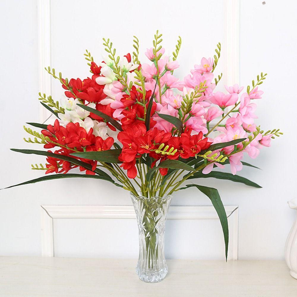 

DIY Artificial Flower Freesia Silk Petal Lifelike Floral Bouquet Home Decoration жовтий
