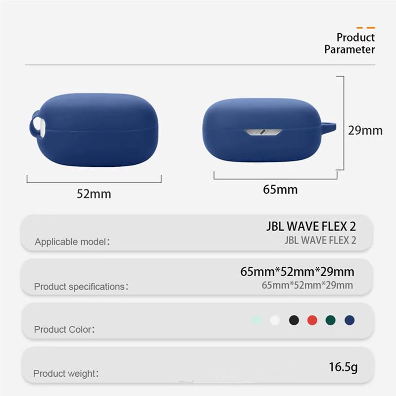 For JBL Wave Flex 2 Silicone Case Wireless Earbuds Protective Cover with Anti-Lost Carabiner