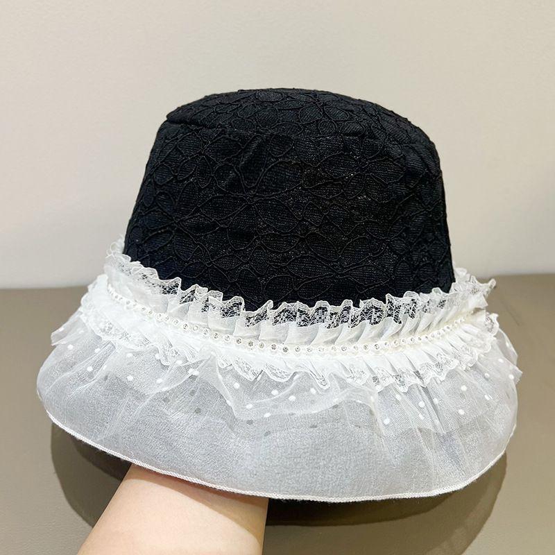 

Новая шляпа-панама с кружевной отделкой для женщин, универсальная для летних прогулок, для защиты от солнца на открытом воздухе 56-58cm чёрный