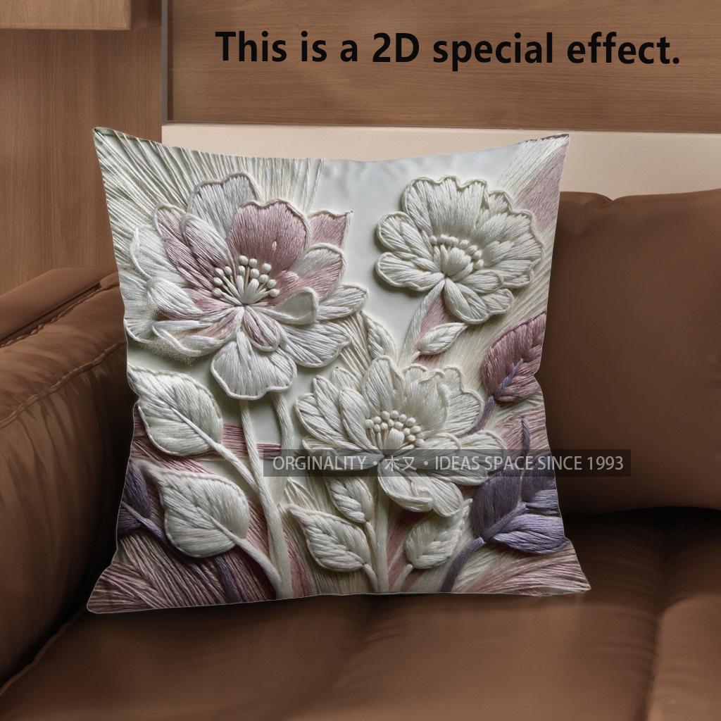 2D Blumengesticktes Muster Dekorative Kissenbezüge Muster Kissenbezug Geeignet für Sofa Schlafzimmer Auto Kissenbezug