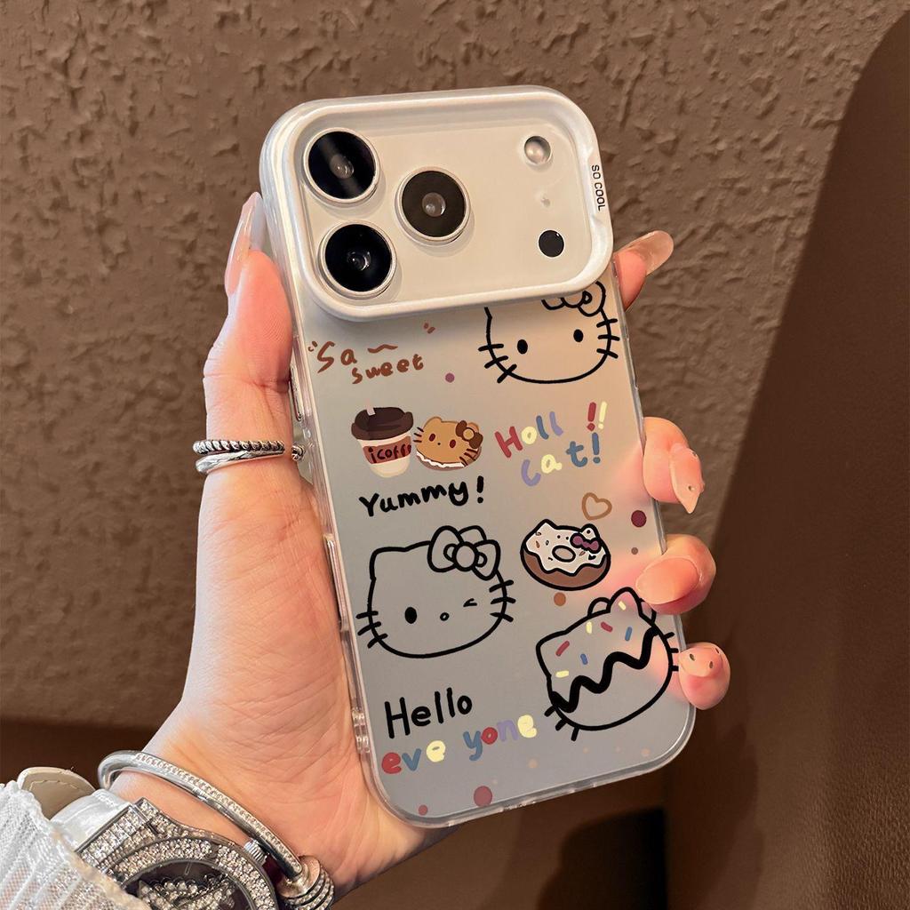 Capa de Celular Prata Donut KT Cat para Modelos de iPhone 7, 12, 13, 14, 15, 16, 17PRO