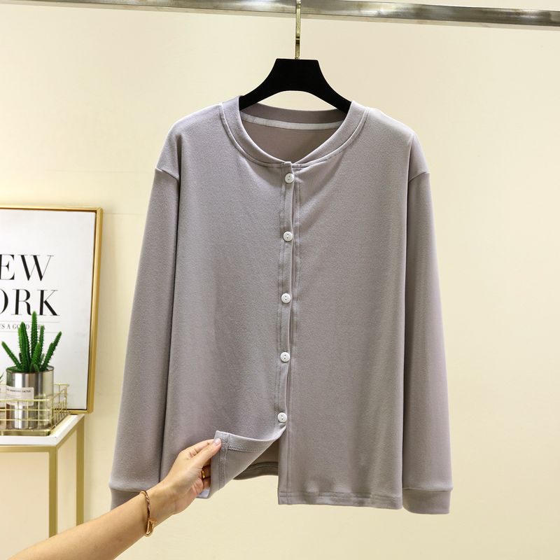 Loose Plus size Fleece-lined Cardigan Women Autumn and Winter Dralon Thickened Buckle Home Wear Outer Wear Plus size Heating Casual Outerwear