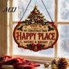 Seasonal Home Ornaments Wooden Christmas Hanging Ornament, Happy Place Holiday Tree Decor Pendant Indoor Outdoor for Office Fireplace And Party Decor,