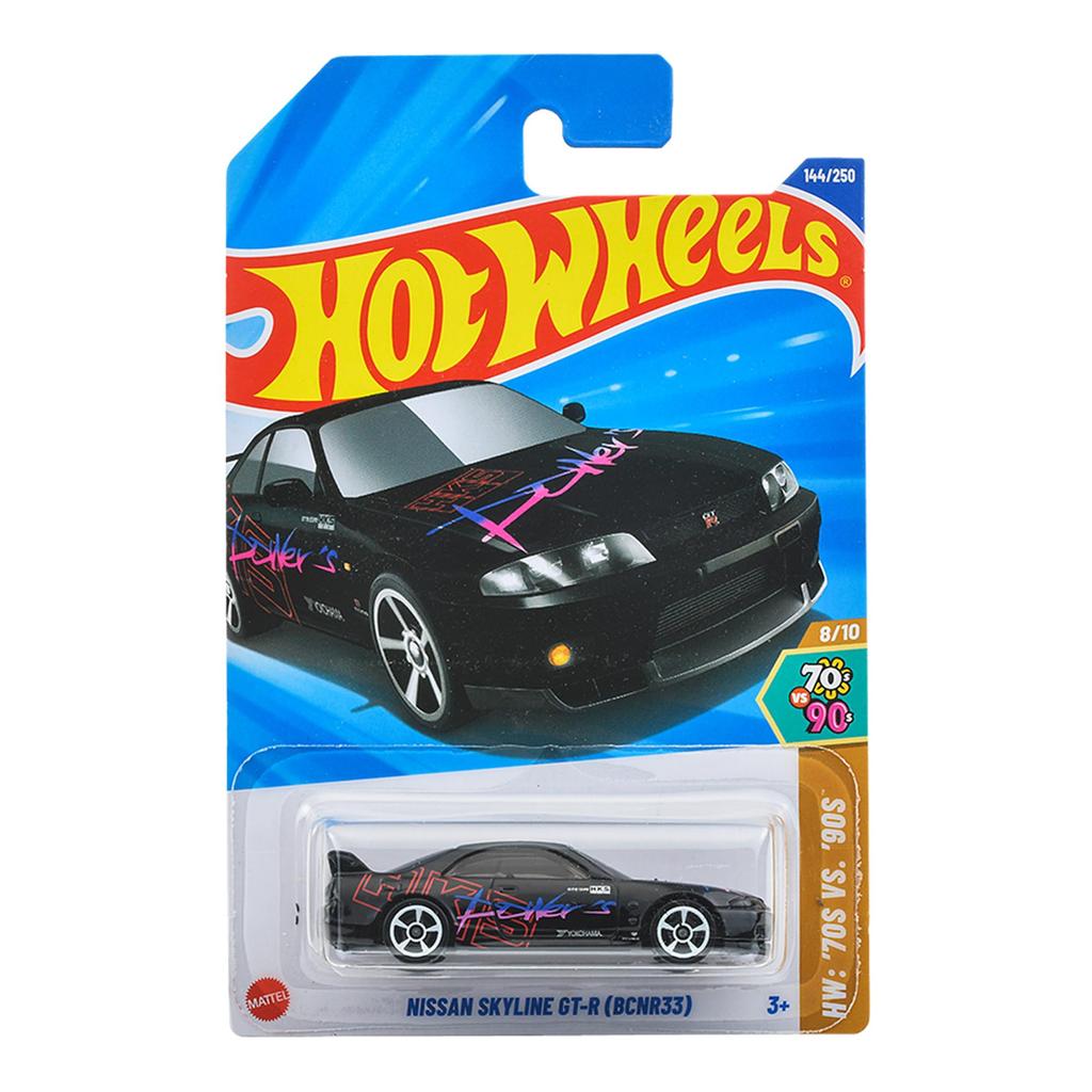 Hot Wheels Basic Car Nissan Skyline Vehicle Miniature Ages 3 and JFN69 GT-R (BCNR33) Toy, Car, Up, Black,