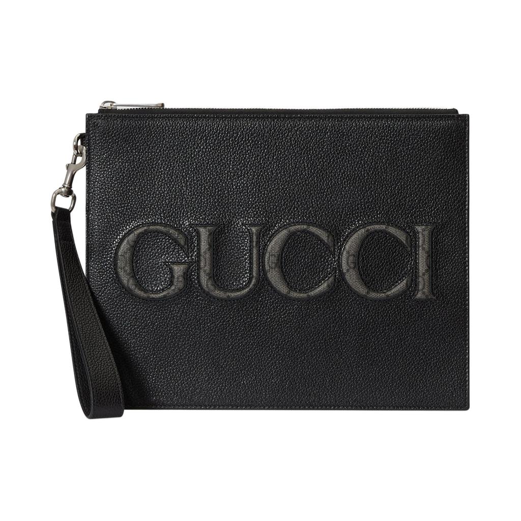 Gucci Leather With Canvas Binding Clutch Men's Black 768374-AACXC-1050