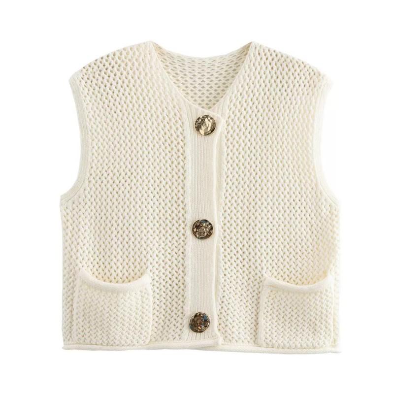 Womens Crochet Knit Vest 2026 Fall Winter Sleeveless Openwork Cardigan Streetwear Casual Outfit