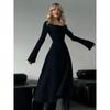 European and American Sexy Square Collar Long sleeve dress Women Autumn and Winter New Solid Slim fit Slimming Sheath Fishtail Formal Dress Long dress