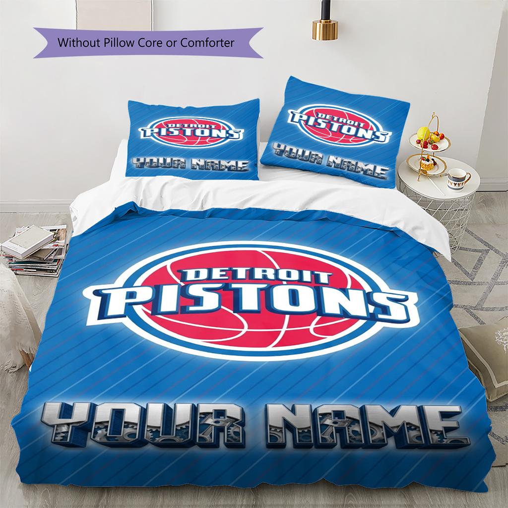 Name Custom Detroit Pistons Logo Pattern Bedding Set Quilt Cover Pillowcase Home Decor Gift (1 * Duvet Cover + 2 * Pillowcase, Without Core)