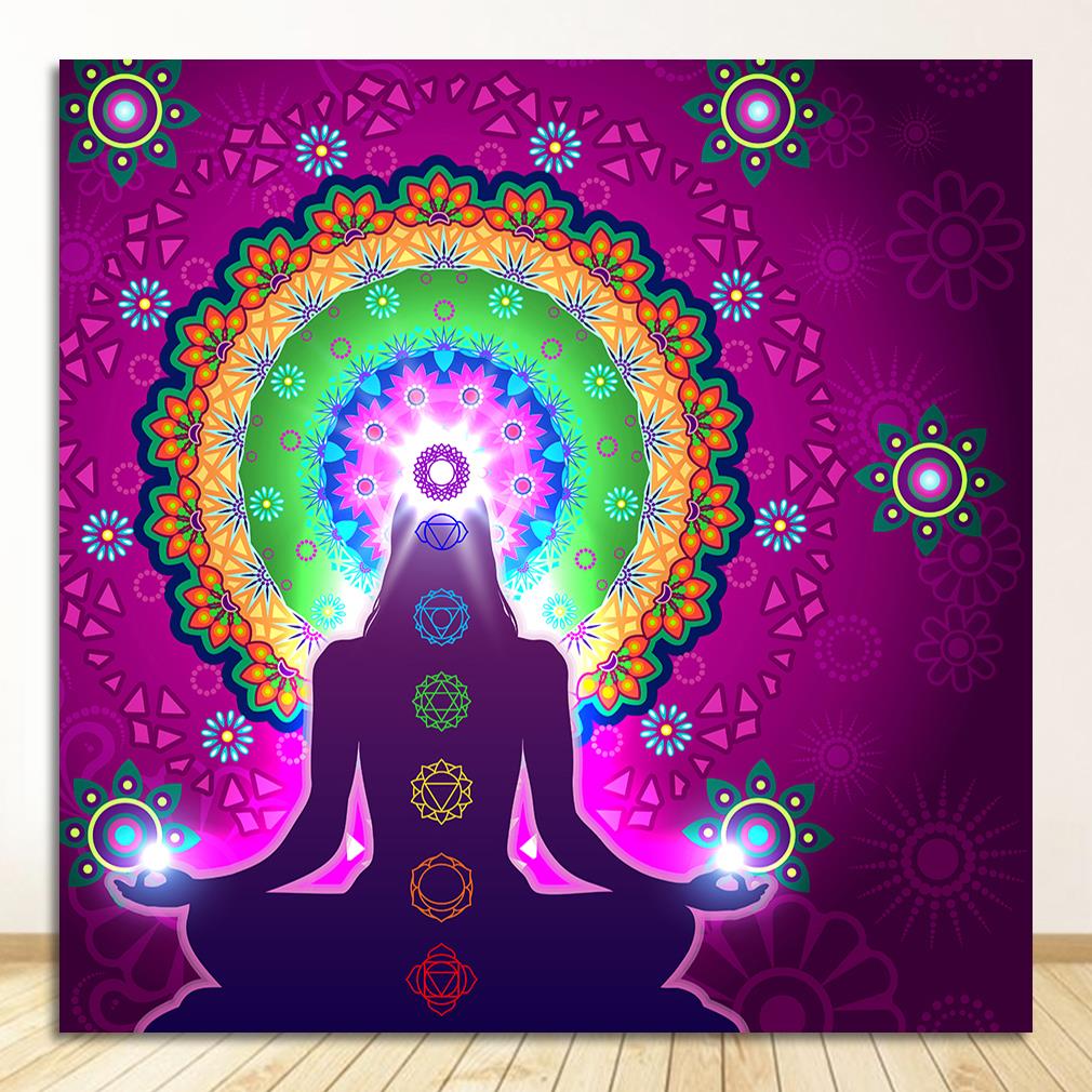 Buddha Statue Meditation 7 Chakra Mandala Psychedelic Yoga Boho Wall Art Paintings Décor Canvas Posters Prints Indian