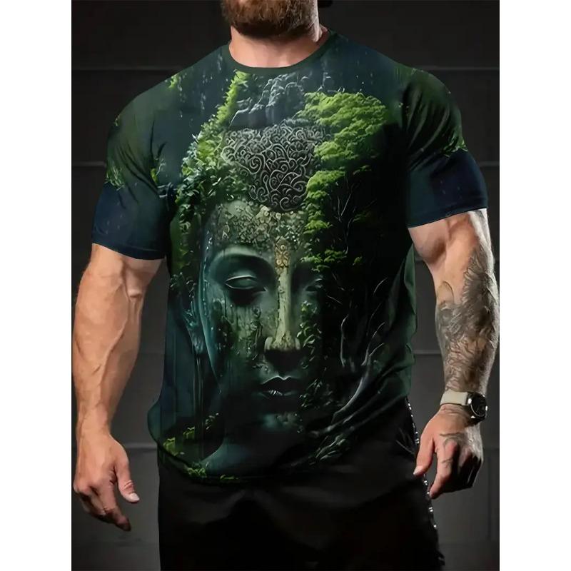 

Большая мужская футболка с 3D-принтом с узором Будды, мужская футболка с коротким рукавом и круглым вырезом, летняя модная футболка, повседневный удобный универсальный топ S