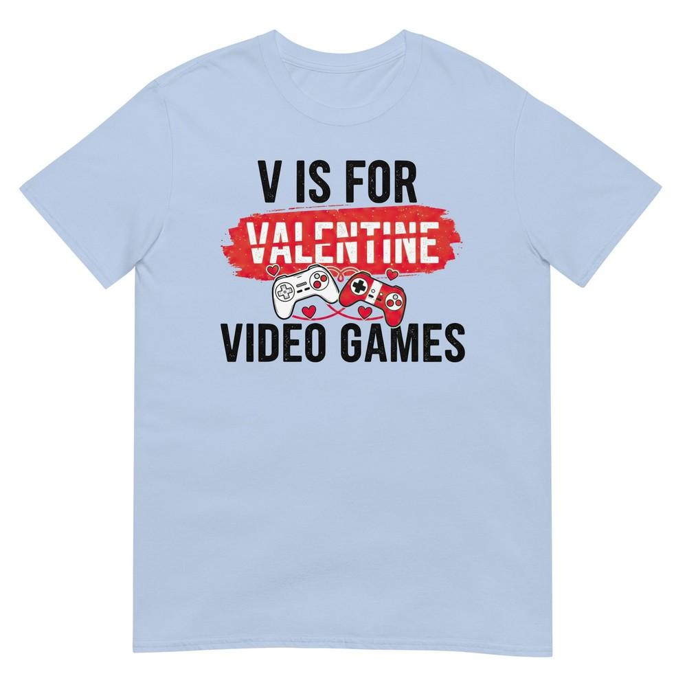 V Is For Video Games Funny Valentines Gamer Boy Unisex Kids Tshirt S