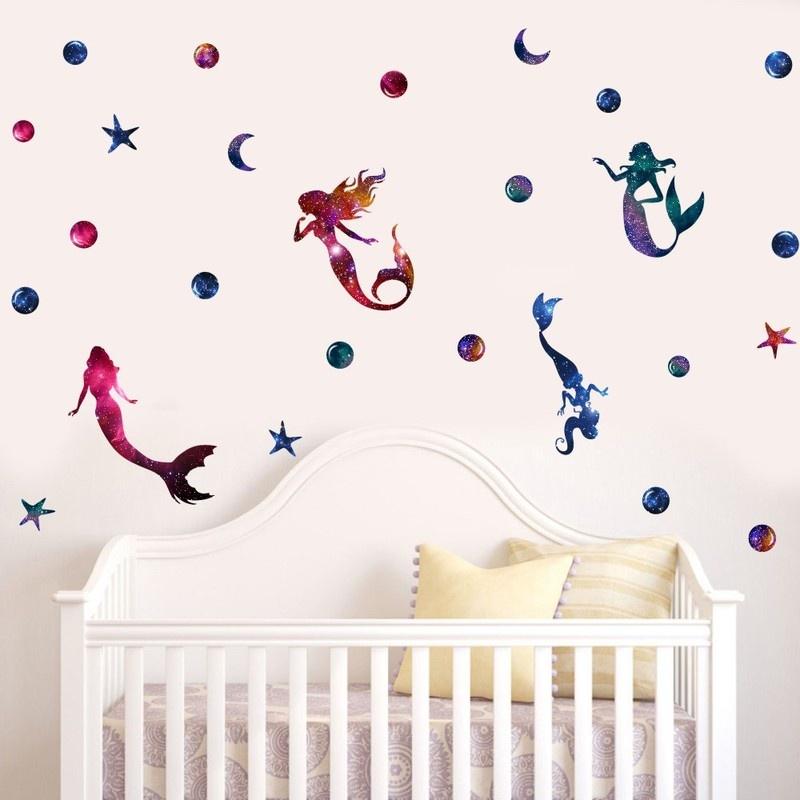 Cute Starry Sky Mermaid Wall Stickers DIY Creative Room Decoration Children Room Decal Kids Favorite 