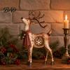 Retro Style Xmas Mantel Accents Rustic Christmas Reindeer Figurine, Resin Statue with Hanging Snowflake, Red Handcrafted Ornaments Scarf And