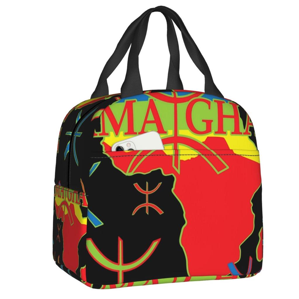 Custom Amazigh Flag Thermal Insulated Lunch Bag Women Berber Pride Tifinagh Resuable Lunch Container for Multifunction Food Box