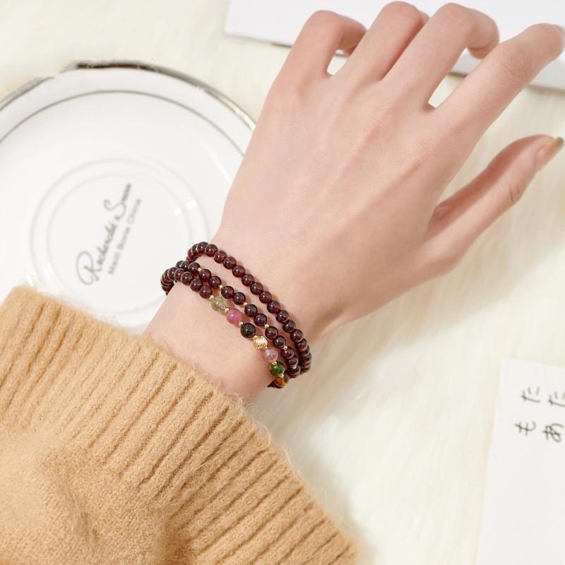 Natural Garnet Bracelet Women Multi-Layer Crystal Beaded Stackable Jewelry Gift Girlfriend Best Friend Birthday