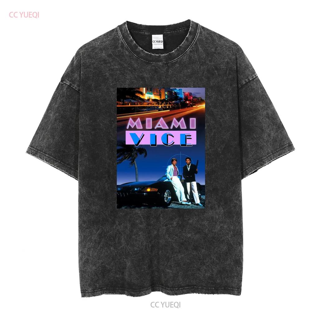 Miami Vice T Shirt Retro 80s Tv Show Fan Long or Short Sleeves Vintage Washed Breathable Casual Unisex Stretched Fashion