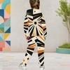 Girls Geometric Printed Hooded Long Sleeve Two Piece Tracksuit Kangaroo Pocket Cuffed Pants Set