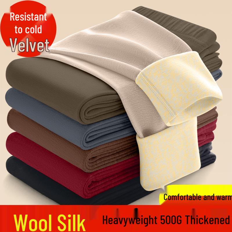 

Women s Plus Size Thick Wool-Silk Heavyweight Warm Elastic Pants L [Recommended 90-105]
