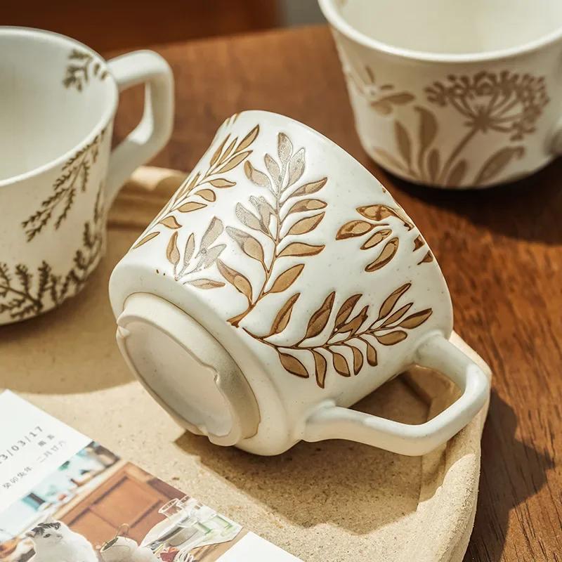Ins Simple Nordic Ceramic Ins Wind Hand-painted Mug Pastoral Creative Personality Water Cup Coarse Pottery Coffee Cup