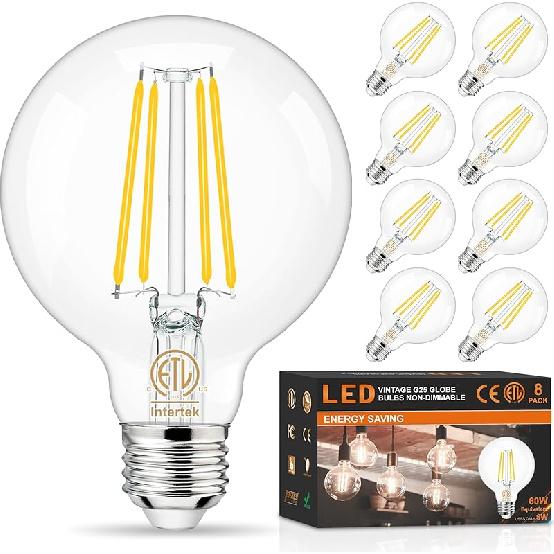 hansang 8 Pack G25 LED Edison Globe Light Bulbs, 3000K Soft White, E26 Base Round Light Bulbs for Bathroom Vanity, 6W 60W Incandescent Equivalent,