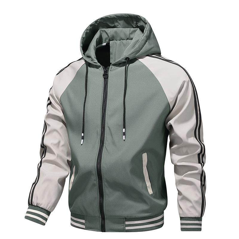Spring and Autumn New Men's Casual Jacket Korean Version Slim-fitting Hooded Outer Wear Middle-aged and Young People Contrasting Color Top Fashion