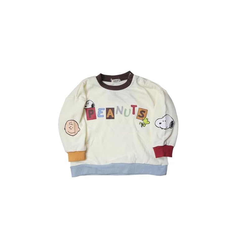 Snoopy sweatshirt, fleece lining, elbow appliqué, white, size 95