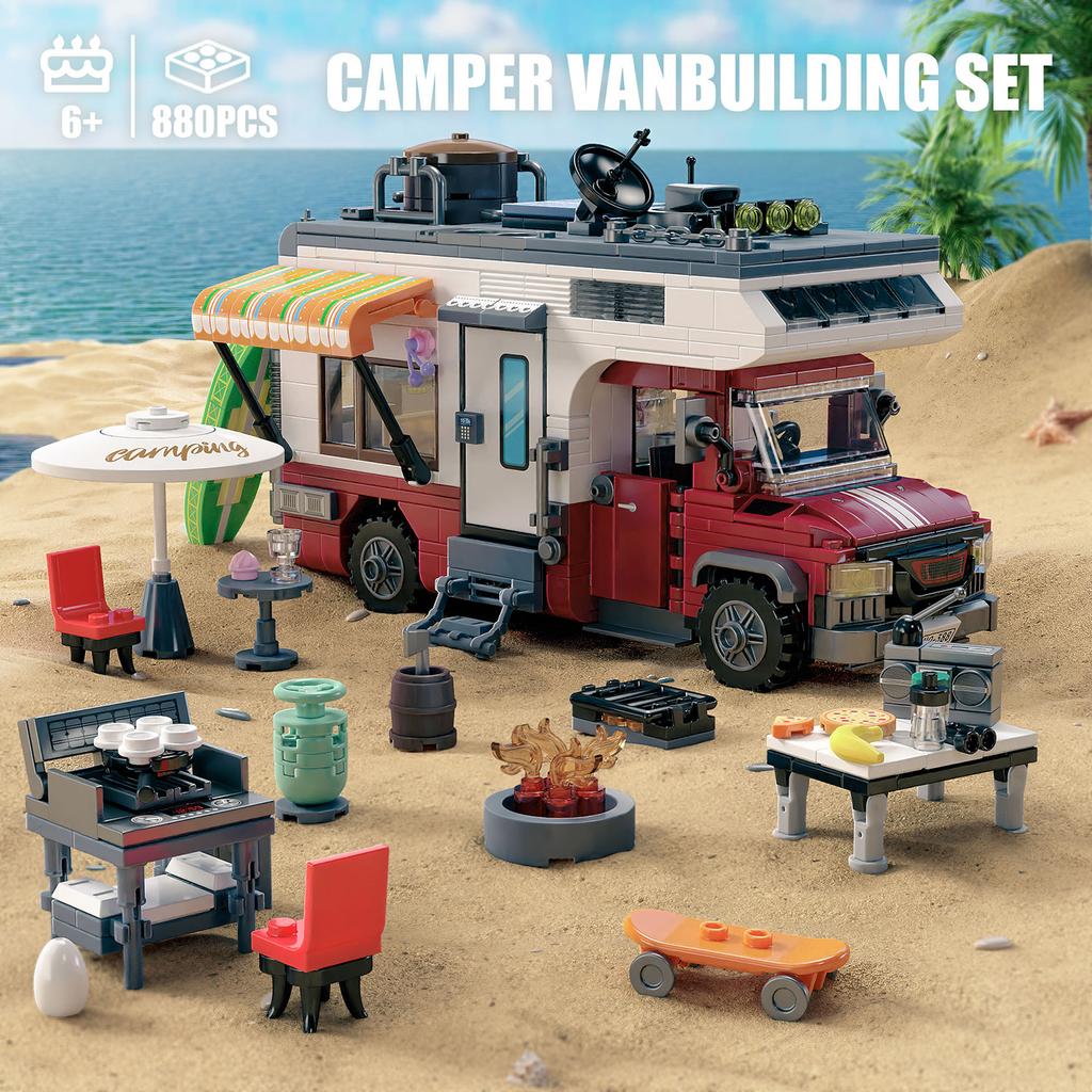 924PCS Camper Van Building Blocks Set Assembly Puzzle Bricks Model with LED Light Desktop Decoration Gifts
