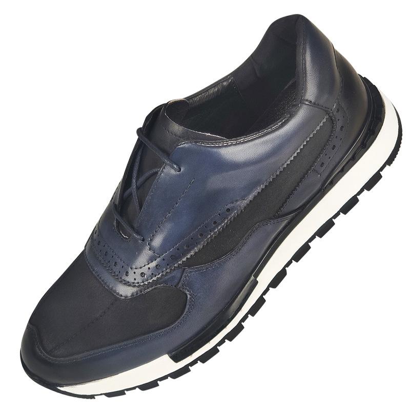 Brand Design Men's Sneakers Real Leather and Cloth Patchwork Lace Up Brown Brogue Oxford Casual Dress Shoes for Men