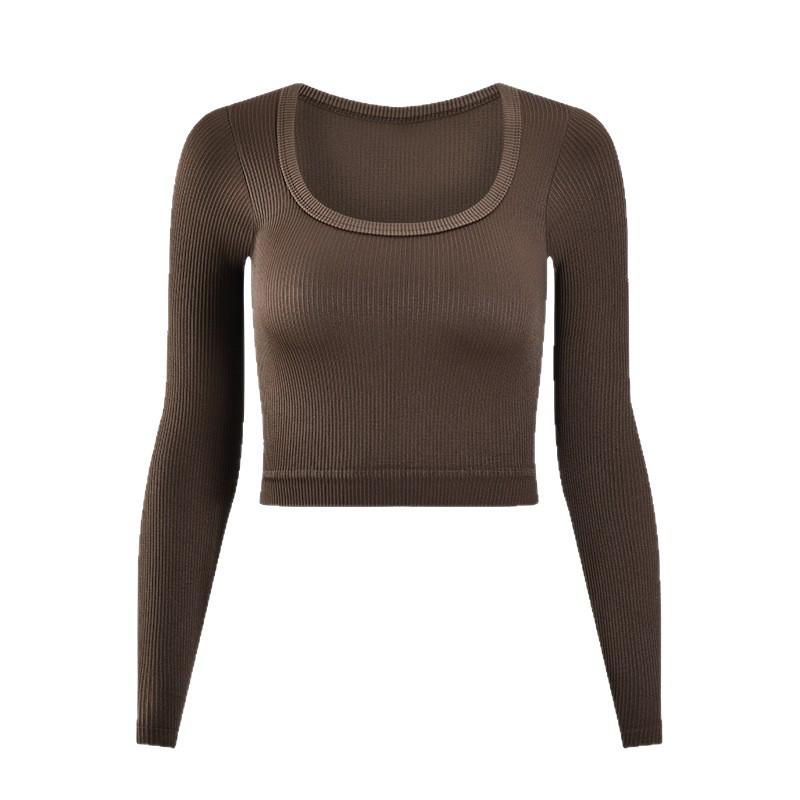 

Square Neck Cross-Shoulder Ribbed Yoga Long Sleeve Top Small синій