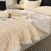 Wide Striped Double Layer Artificial Wool Blanket Spring Autumn Warm Fleece Throw Blanket For Bed Sofa Cozy Soft Plush Blankets