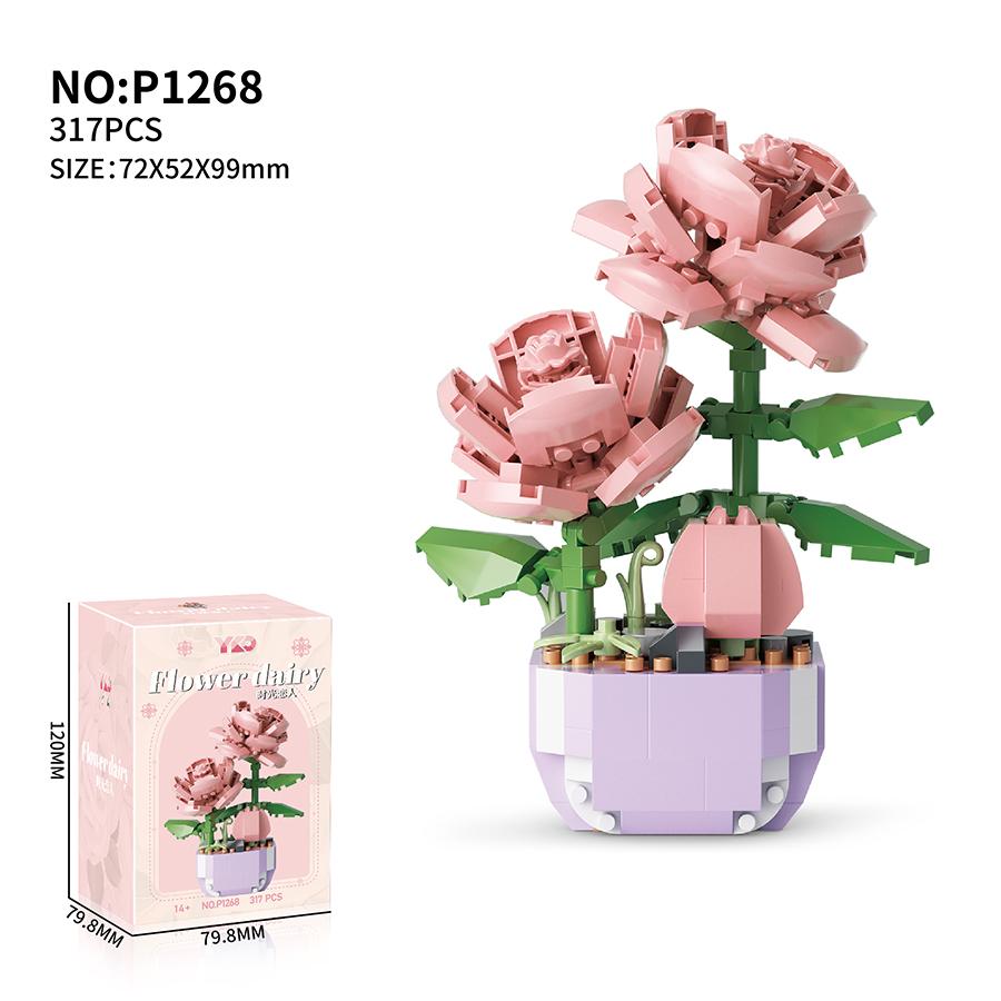 Mini Potted Building Block Sets Plastic Flowers Blocks Kids DIY Educational Toys Decoration For Home