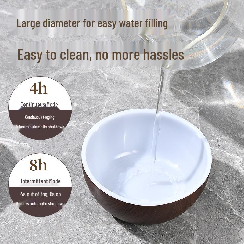 Kreativní sférický USB zvlhčovač vzduchu s texturou dřeva, ve tvaru houby, s barevným světlem a tichou aromaterapií