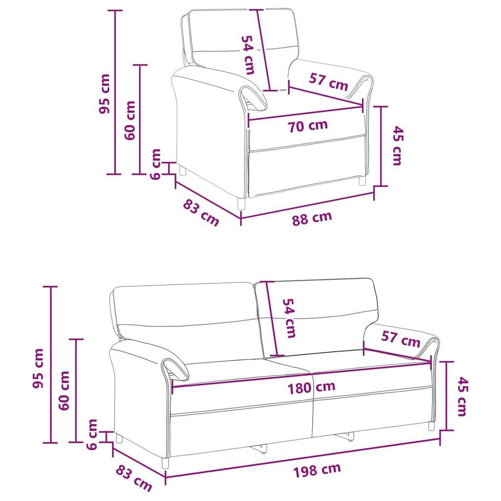 Sofa Set 2 Pcs. Black Fabric