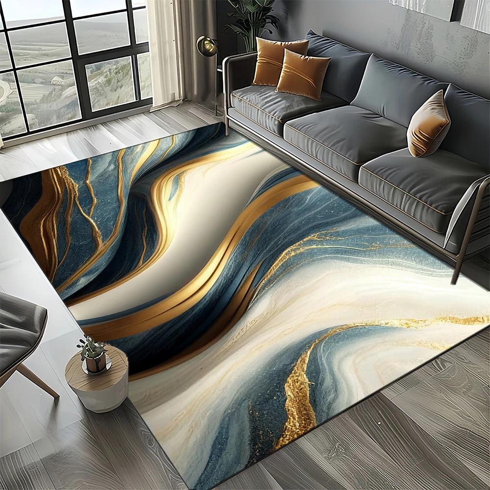 2025 New Style Fashion Marble Black White Gold Stone Carpet Rug for Living Room Bedroom Home Sofa Decoration,Non-slip Floor Mat