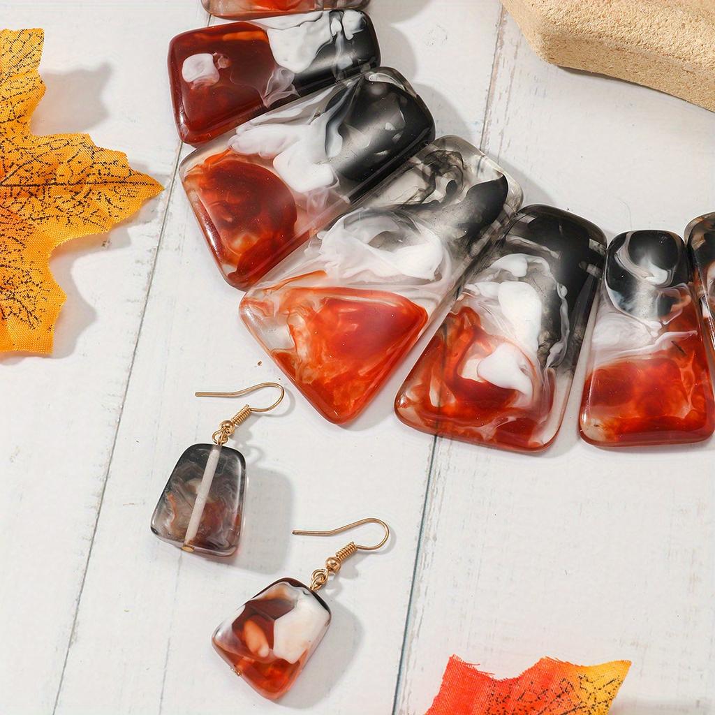 Overdrevet kragebenskjede og øredobber sett - Bohemske damefesttilbehør